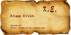 Klupp Ervin névjegykártya